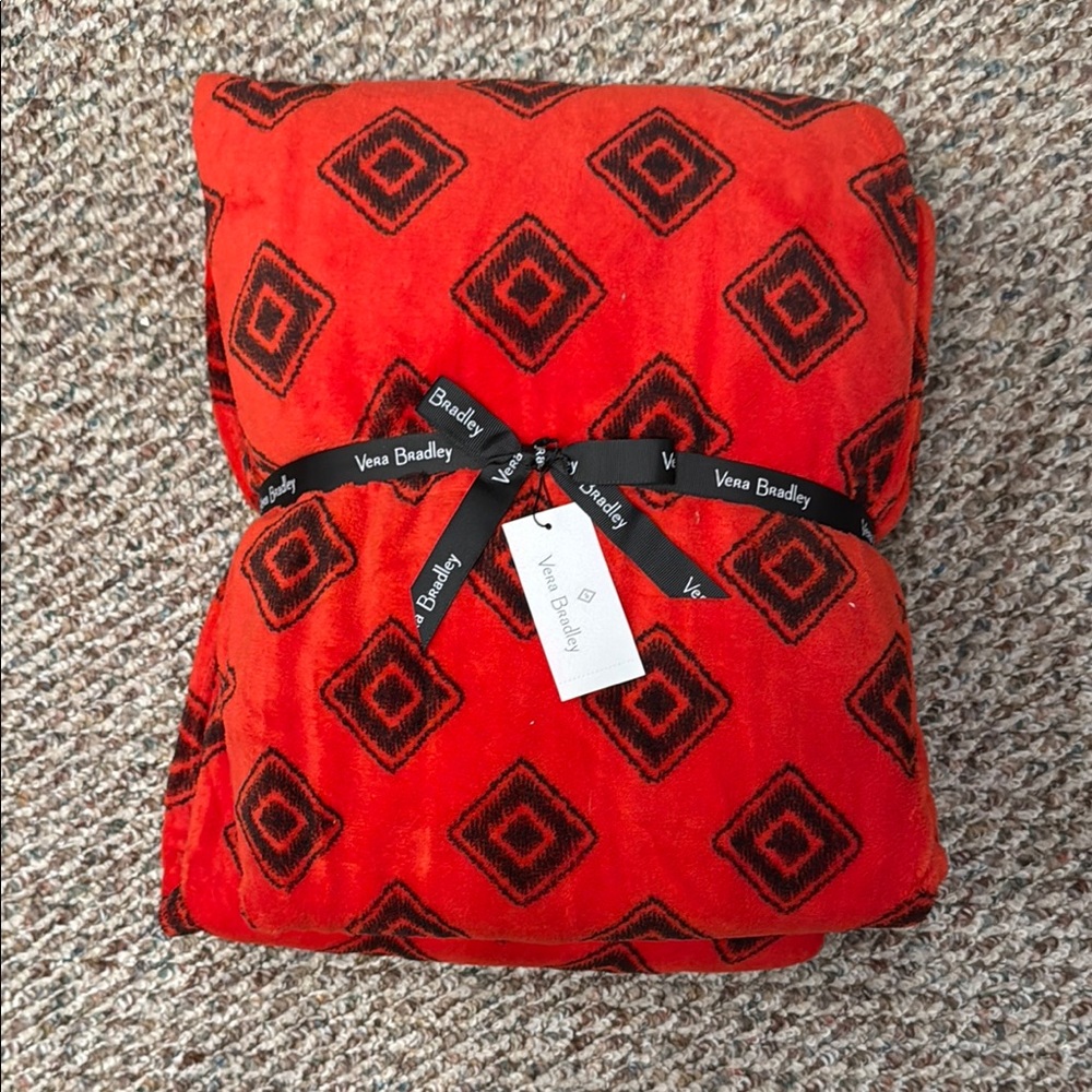 Vera Bradley Red Blanket with Black Diamond Design